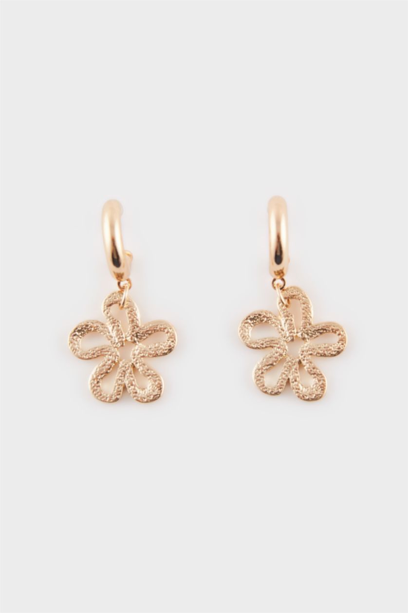 FEMME Altın Boucles d’oreilles pendantes dorées à motif floral pour femme