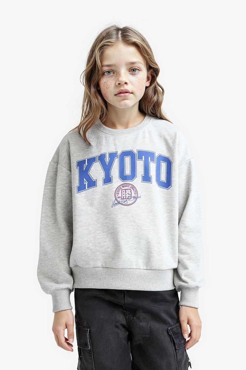 Kız Çocuk - Genç Kız Siyah Relax Fit Bisiklet Yaka Baskılı 2'li Sweatshirt Kız Çocuk