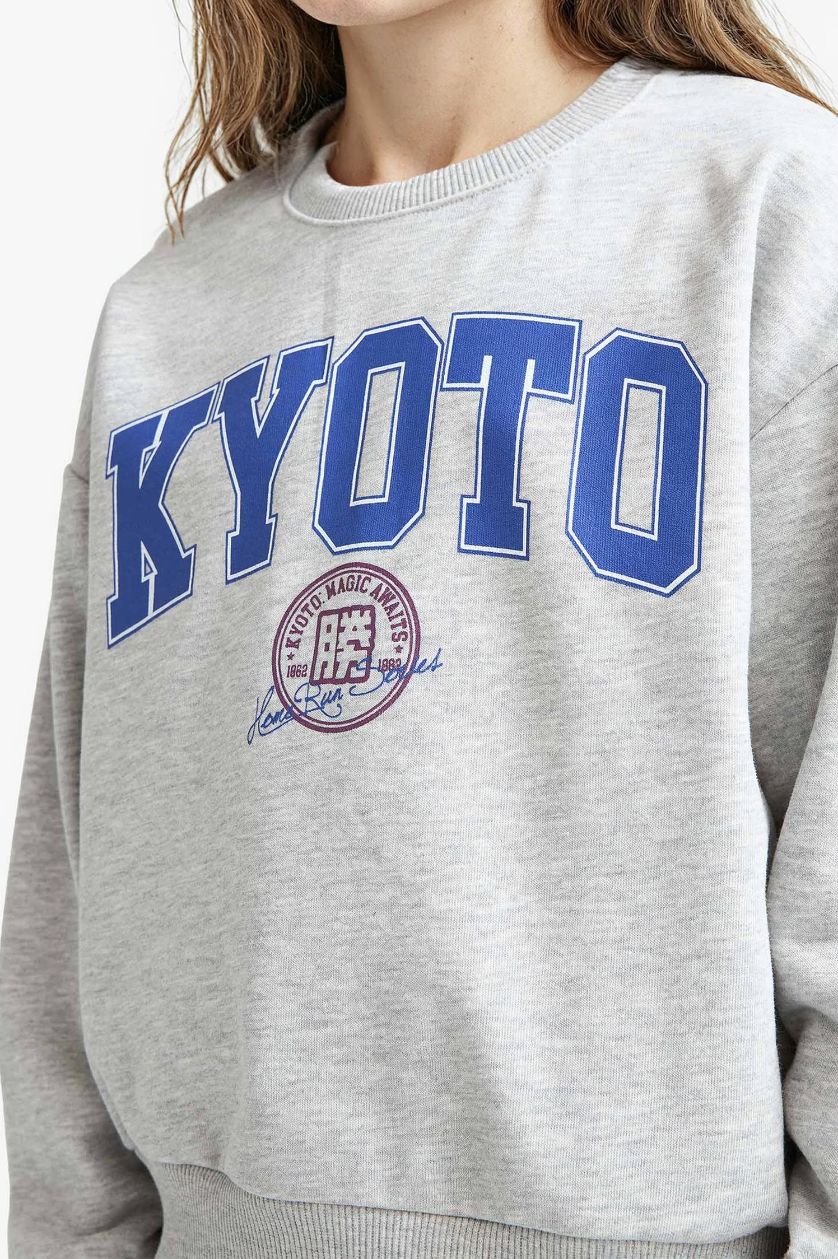 Kız Çocuk - Genç Kız Siyah Relax Fit Bisiklet Yaka Baskılı 2'li Sweatshirt Kız Çocuk