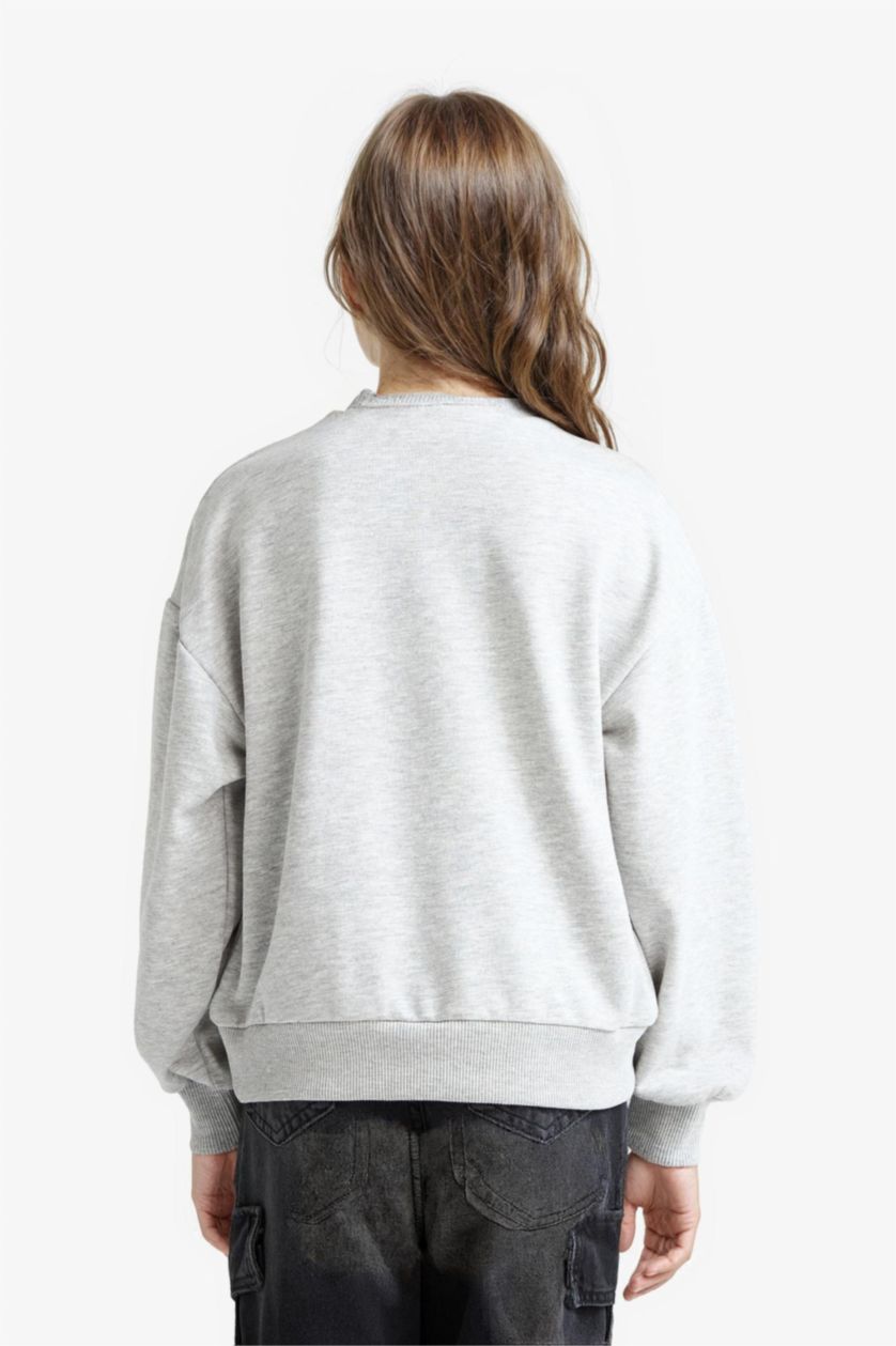 Kız Çocuk - Genç Kız Siyah Relax Fit Bisiklet Yaka Baskılı 2'li Sweatshirt Kız Çocuk