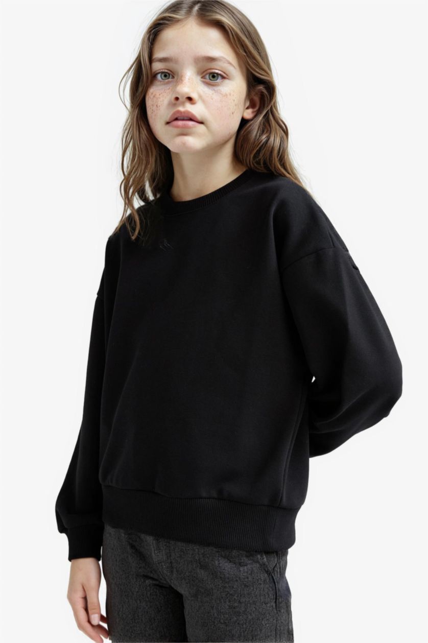 Kız Çocuk - Genç Kız Siyah Relax Fit Bisiklet Yaka Baskılı 2'li Sweatshirt Kız Çocuk