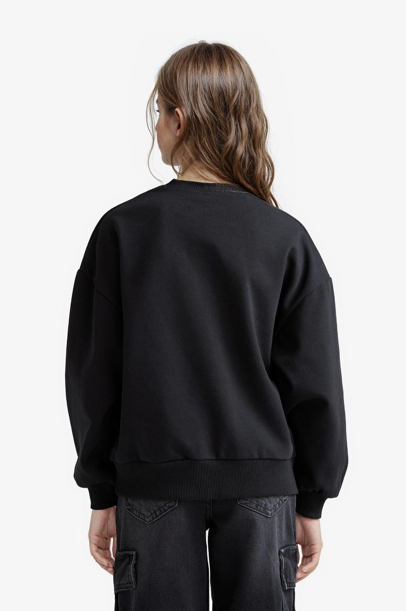 Kız Çocuk - Genç Kız Siyah Relax Fit Bisiklet Yaka Baskılı 2'li Sweatshirt Kız Çocuk