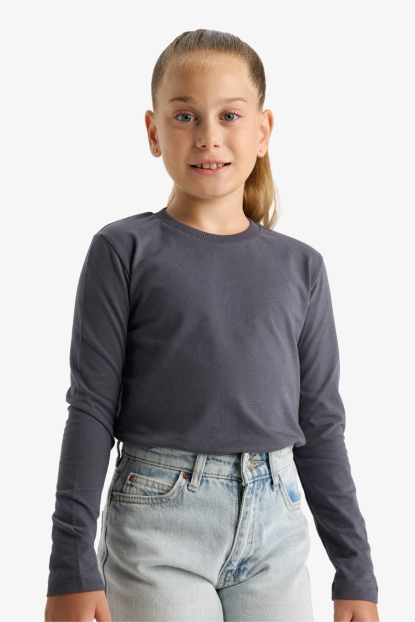 Girls & Teens Anthracite Girl Regular Fit Crew Neck 2 Piece T-Shirt