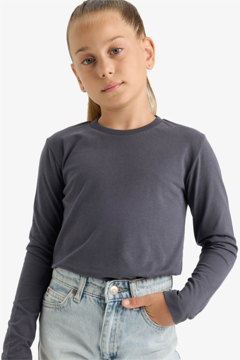 Girls & Teens Anthracite Girl Regular Fit Crew Neck 2 Piece T-Shirt