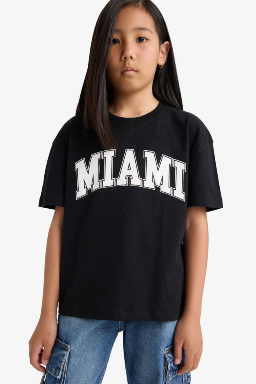 Girls & Teens Black Girl Relax Fit Crew Neck Printed Short Sleeve T-Shirt