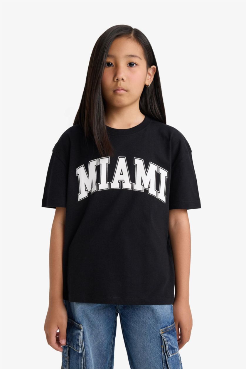 Girls & Teens Black Girl Relax Fit Crew Neck Printed Short Sleeve T-Shirt