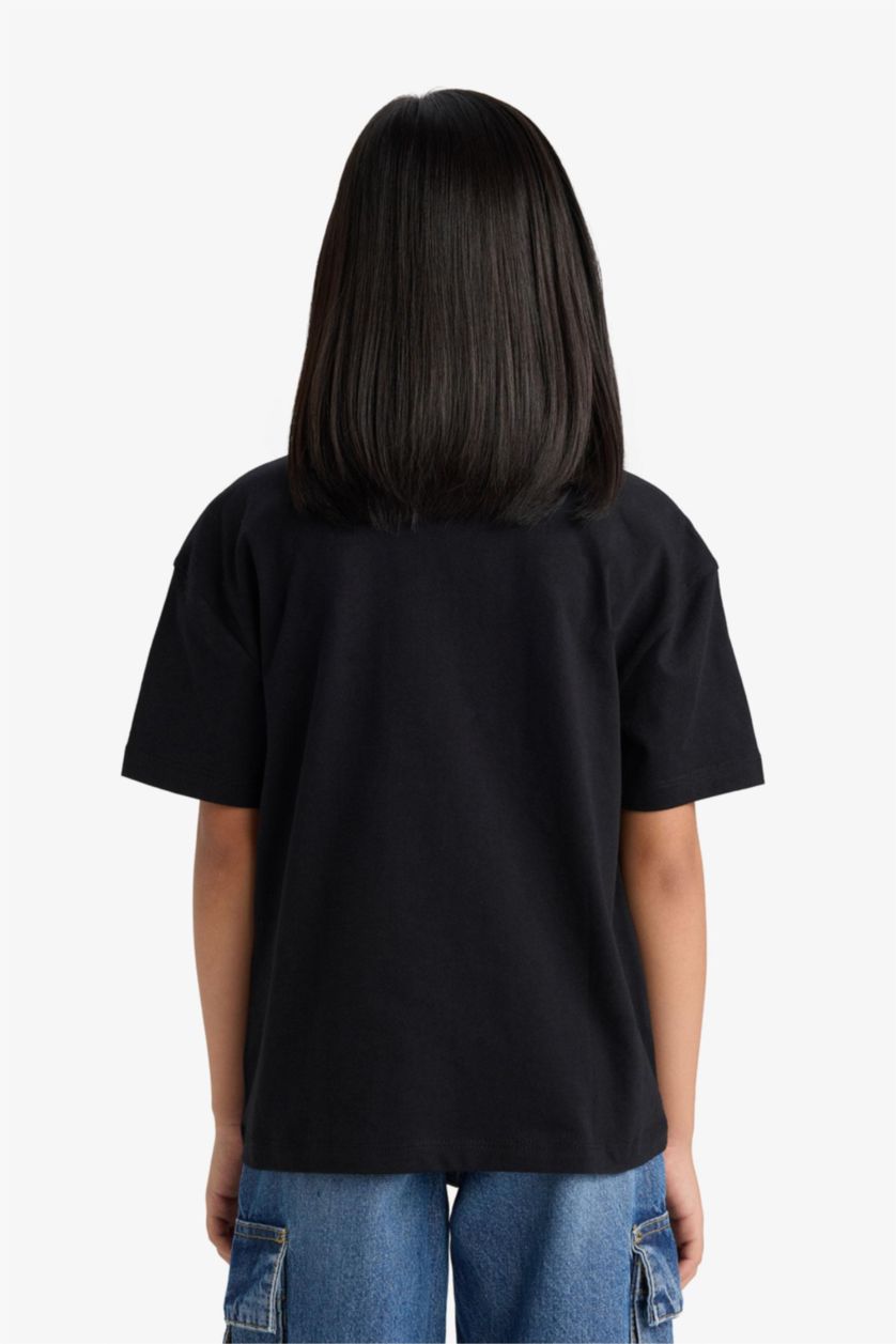 Girls & Teens Black Girl Relax Fit Crew Neck Printed Short Sleeve T-Shirt