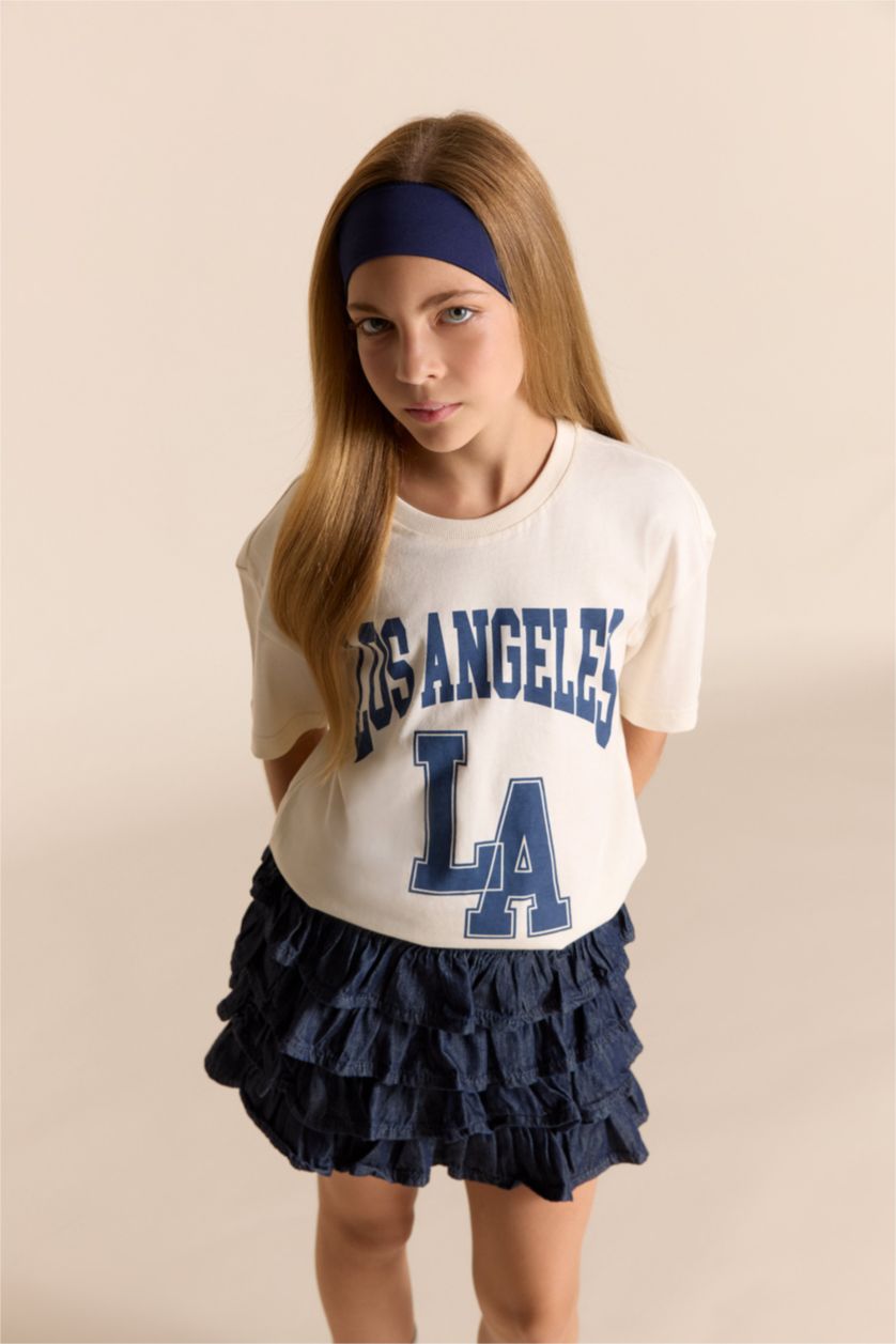 بناتي بيج فاتح تيشيرت بناتي نص كم قصة مريحة برقبة مستديرة قطن بيج فاتح