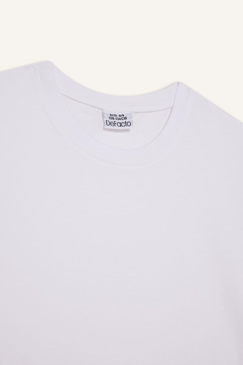 Kız Çocuk - Genç Kız Beyaz Relax Fit Bisiklet Yaka Kısa Kollu Okul Tişörtü Kız Çocuk