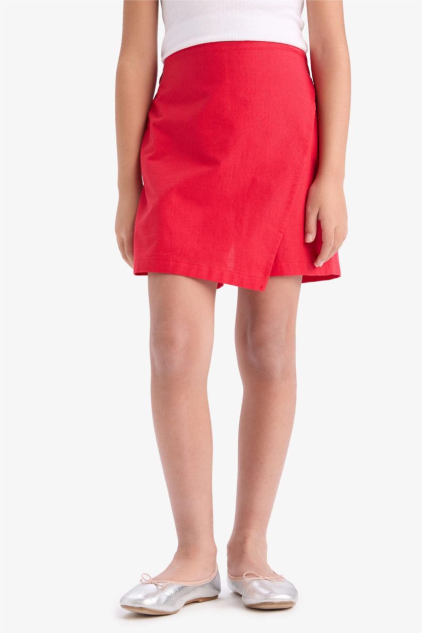 Kız Çocuk - Genç Kız Kırmızı Pamuklu Şort Etek Kız Çocuk