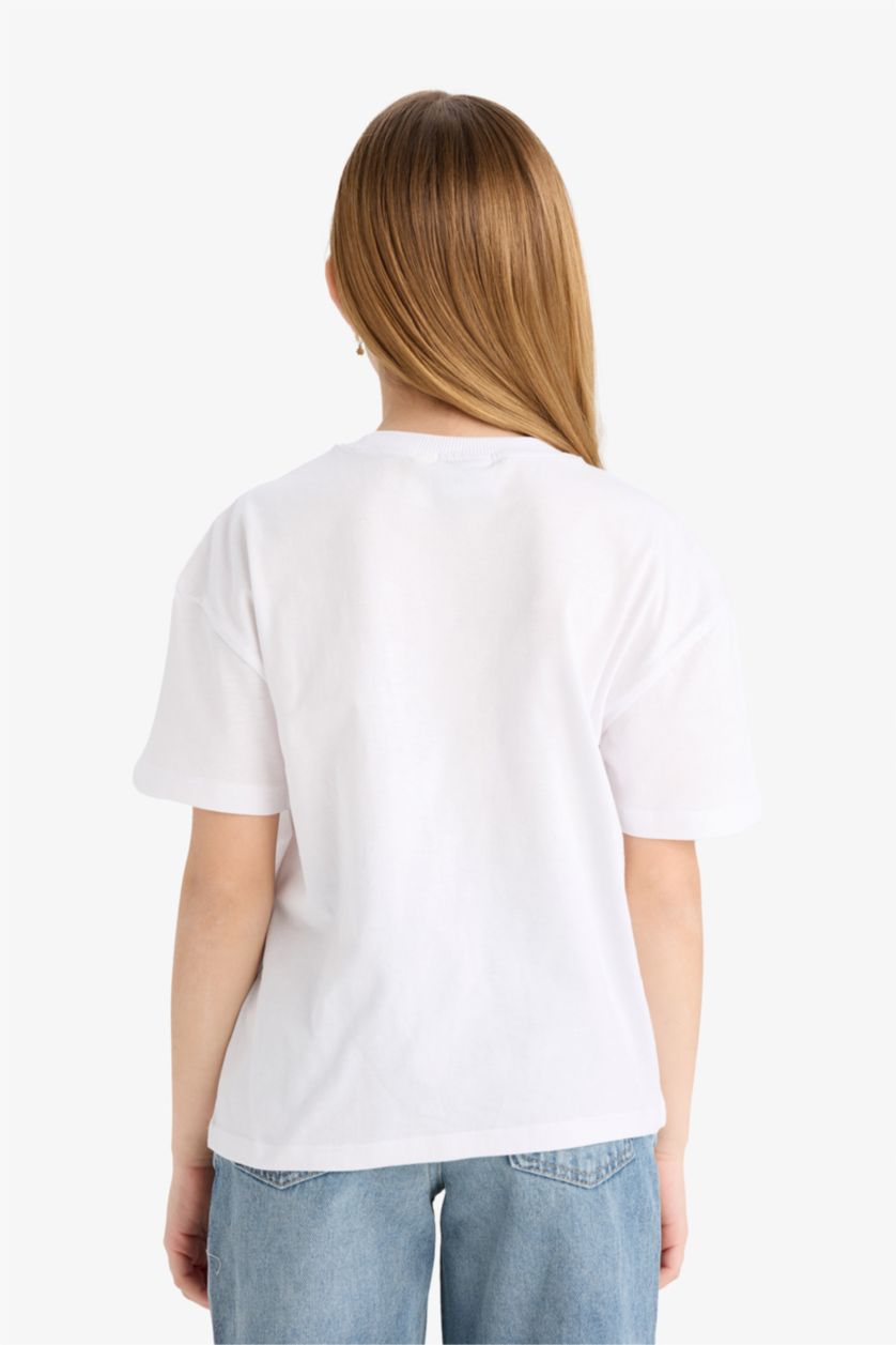 Kız Çocuk - Genç Kız Beyaz Hello Kitty Relax Fit Bisiklet Yaka Kısa Kollu Tişört Kız Çocuk