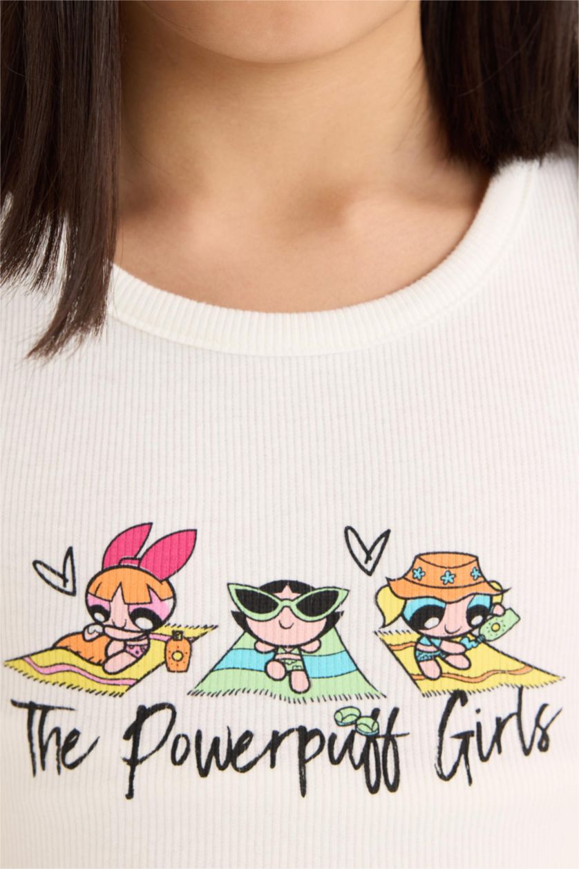 Kız Çocuk - Genç Kız Ekru PowerPuff Girls Bisiklet Yaka Atlet Kız Çocuk