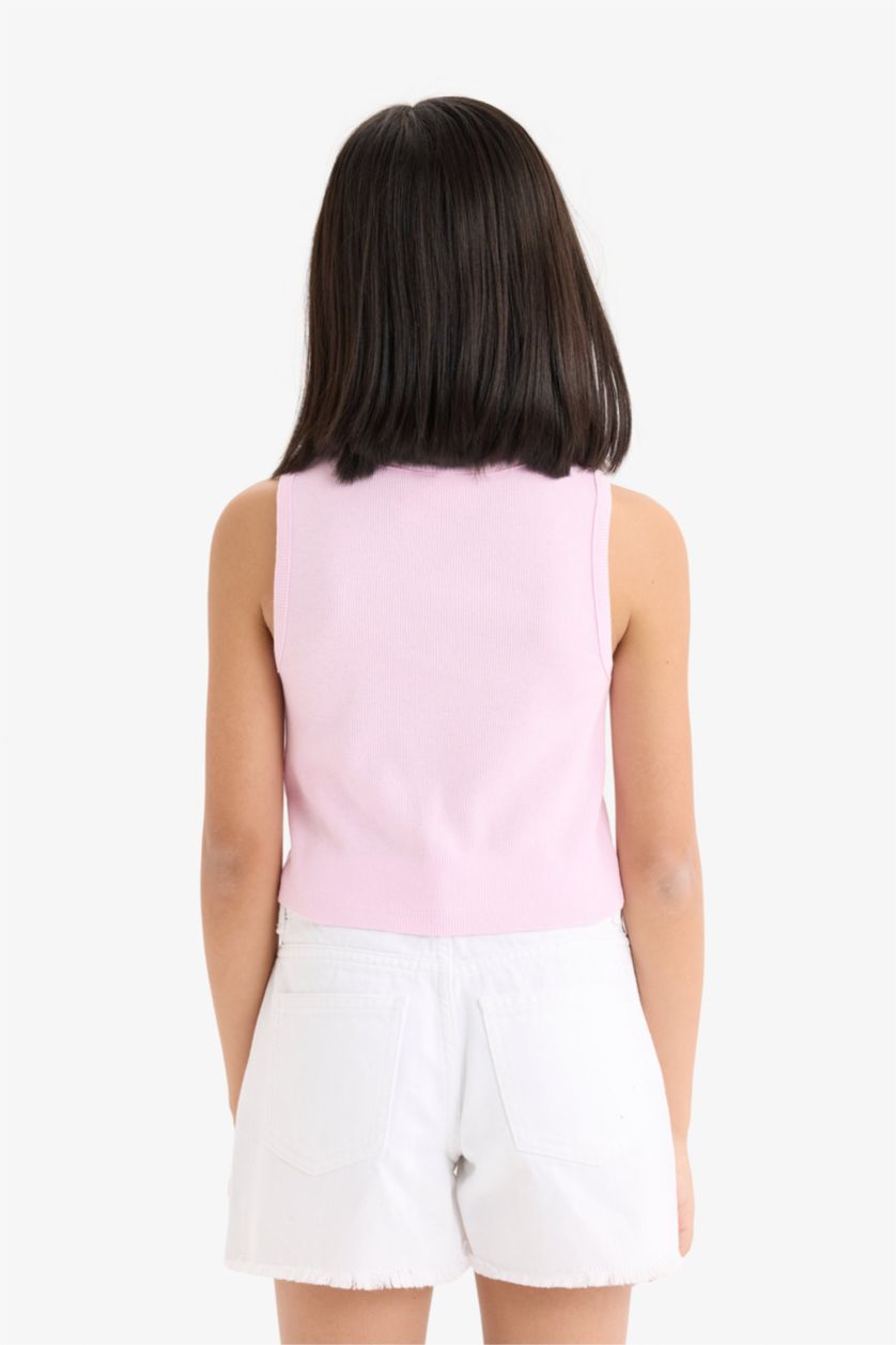 Kız Çocuk - Genç Kız Pembe Barbie Bisiklet Yaka Atlet Kız Çocuk