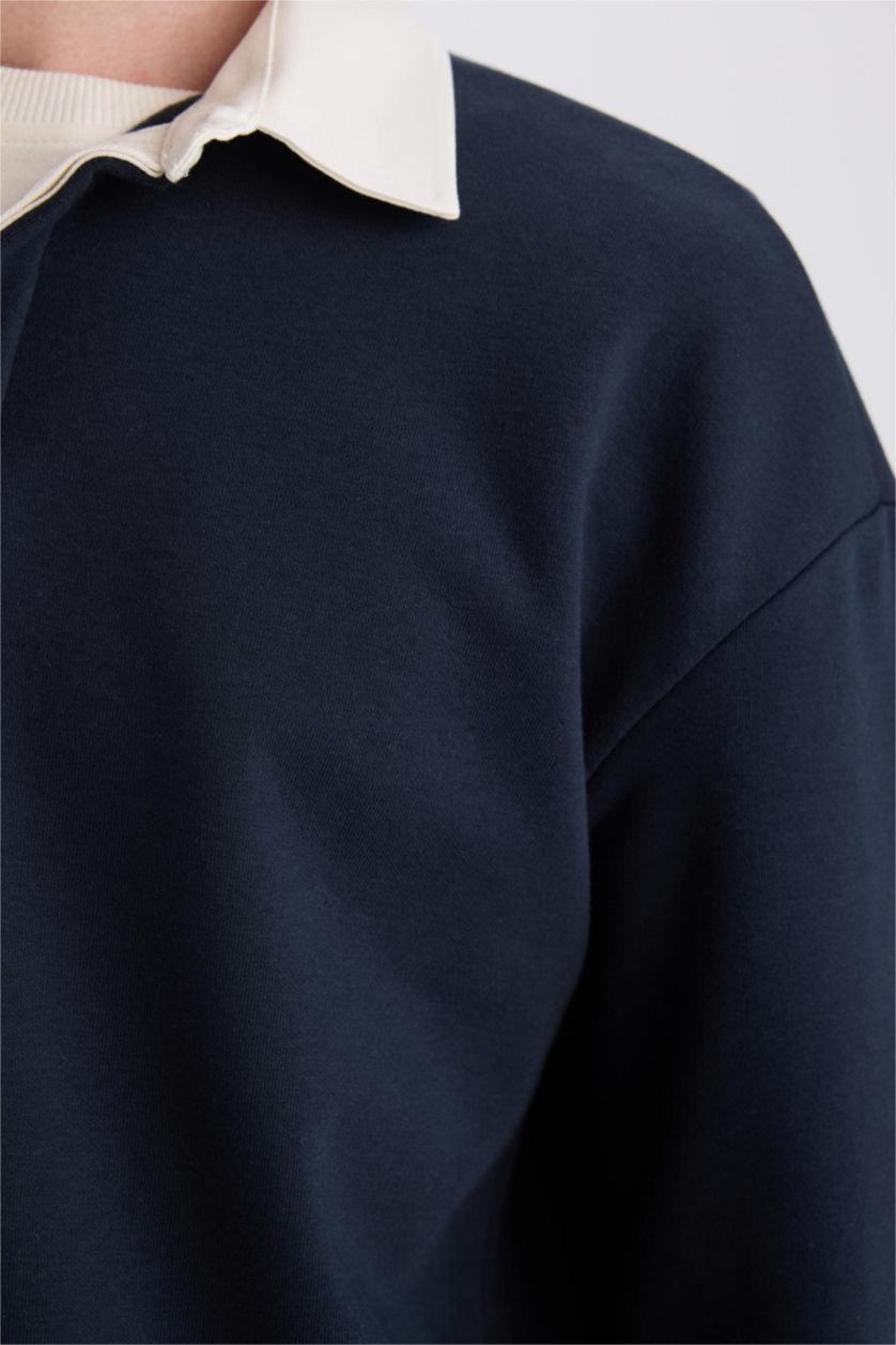 MAN NAVY Boxy Fit Polo Neck Basic Sweatshirt
