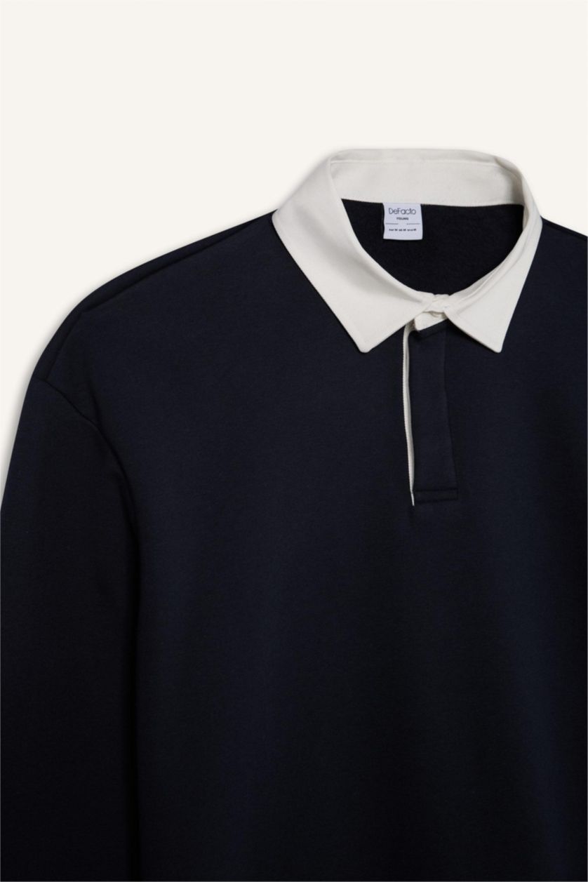 MAN NAVY Boxy Fit Polo Neck Basic Sweatshirt