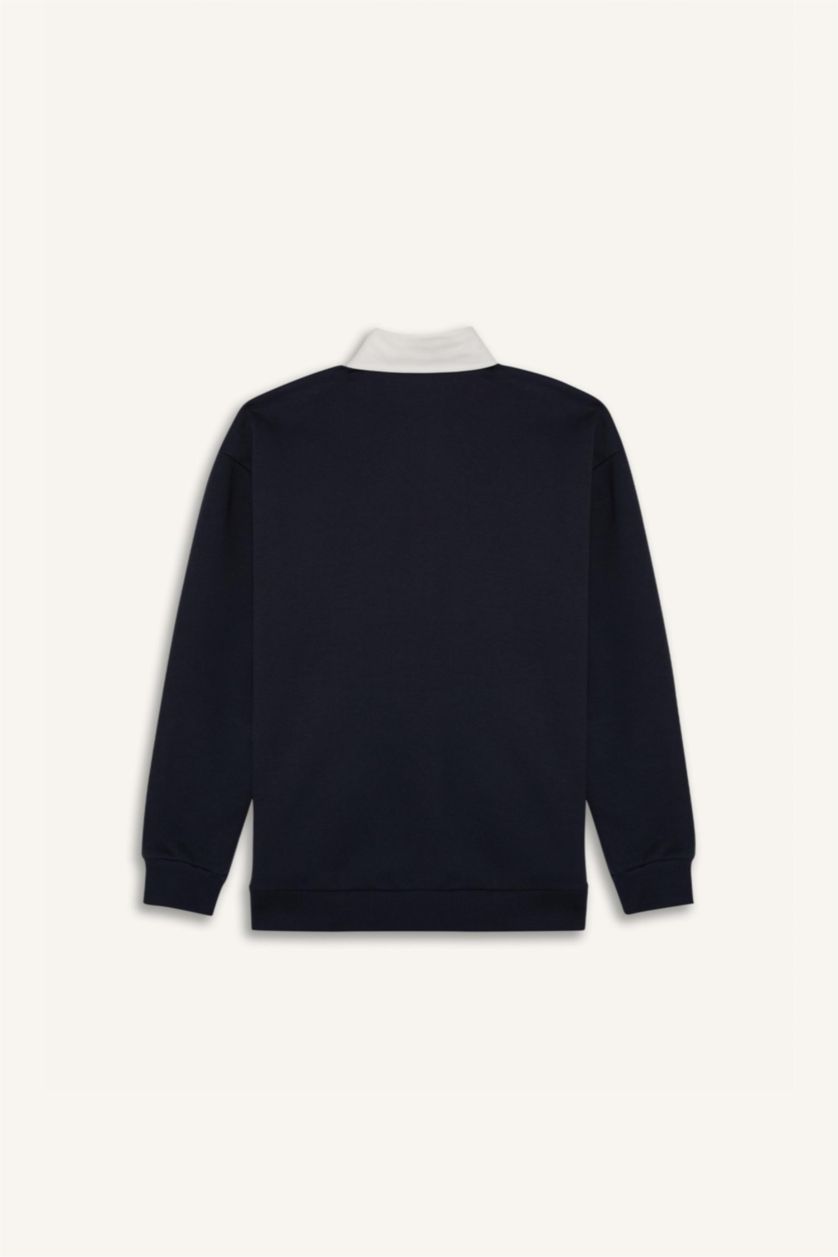 MAN NAVY Boxy Fit Polo Neck Basic Sweatshirt