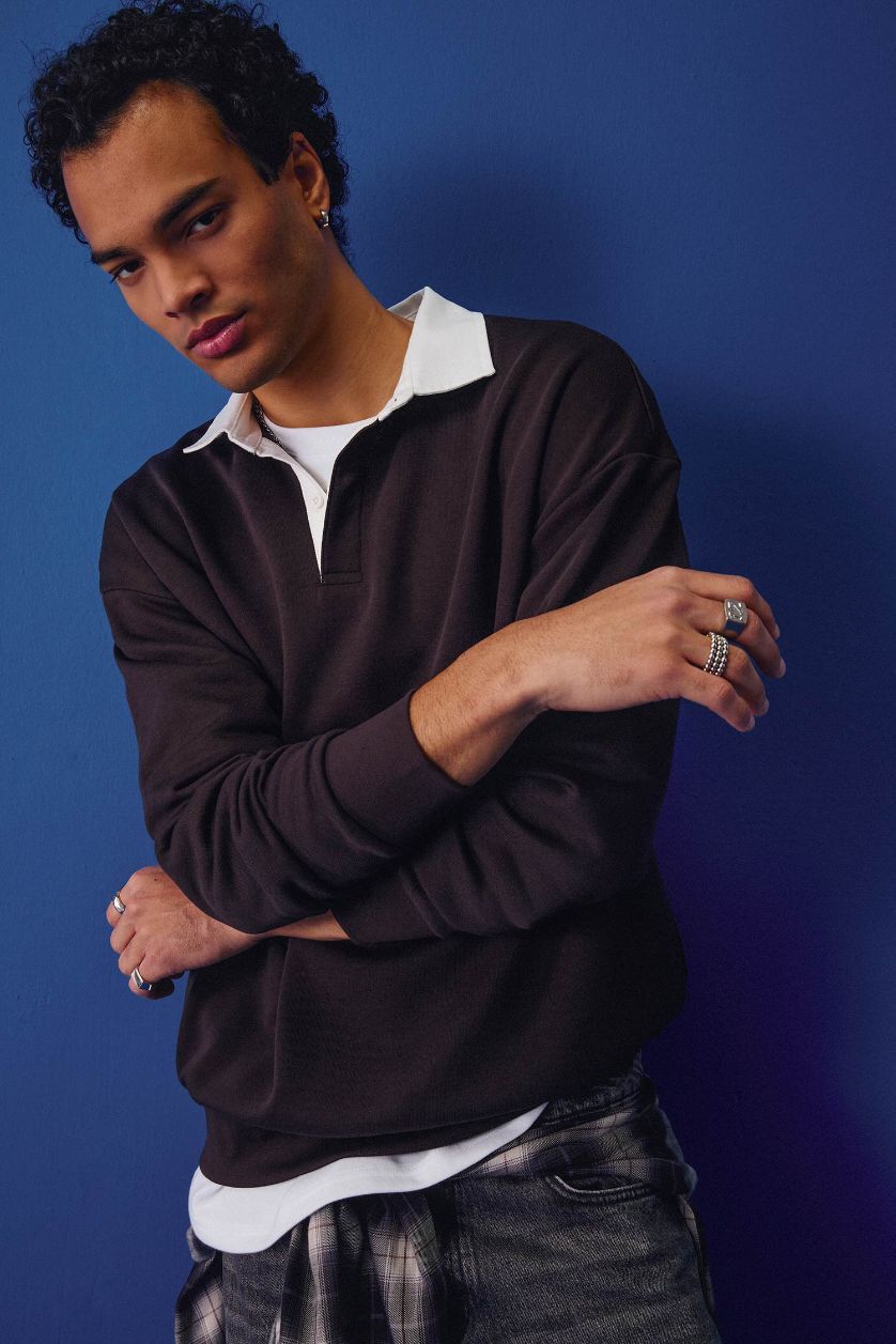 رجال بني سويت شيرت أوفر سايز بياخة بولو