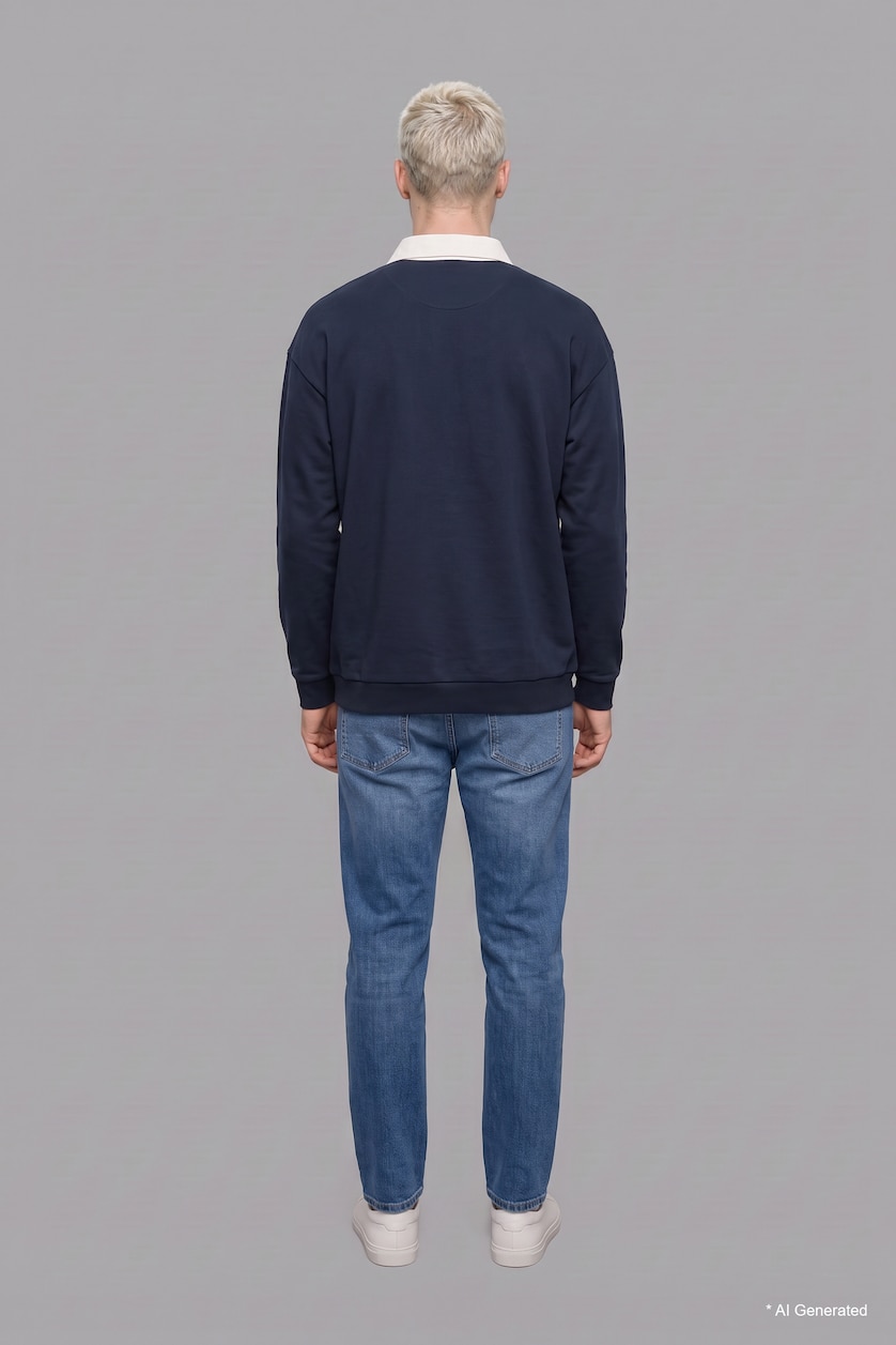 Man NAVY Boxy Fit Polo Collar Sweatshirt