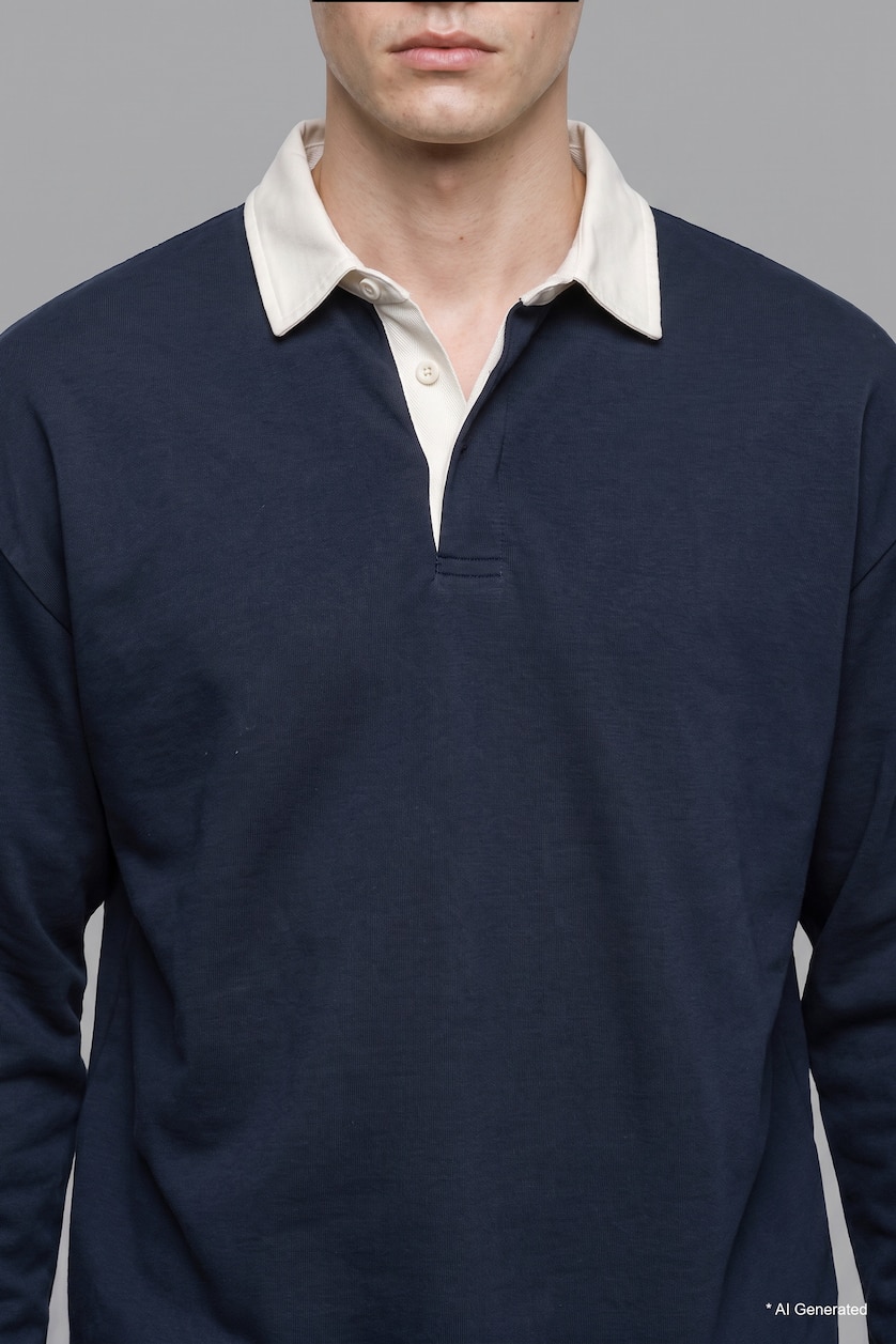 Man NAVY Boxy Fit Polo Collar Sweatshirt