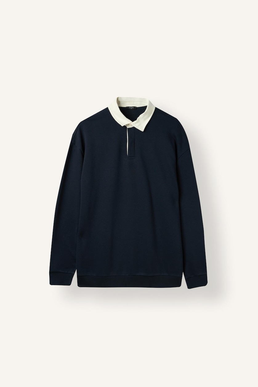 Man NAVY Boxy Fit Polo Collar Sweatshirt