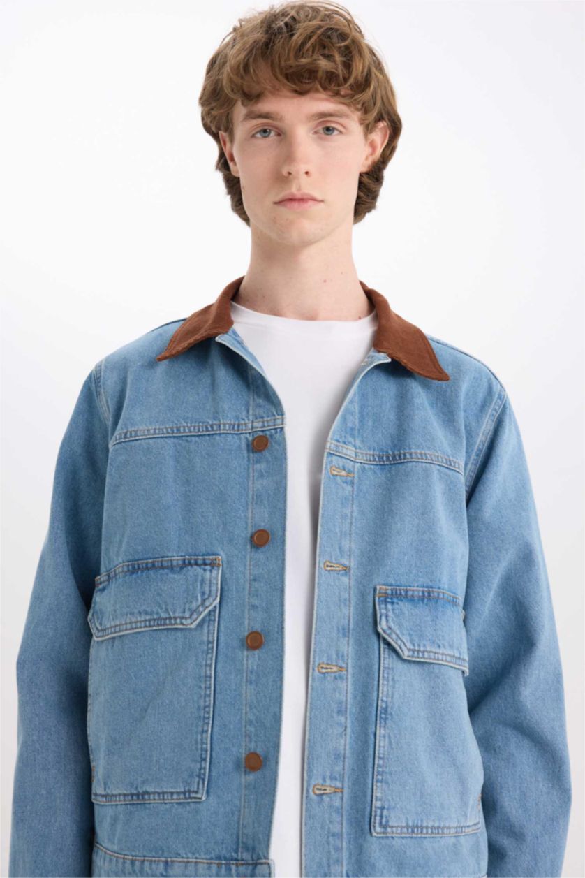 رجال أزرق فاتح جاكيت جينز سليم فيت