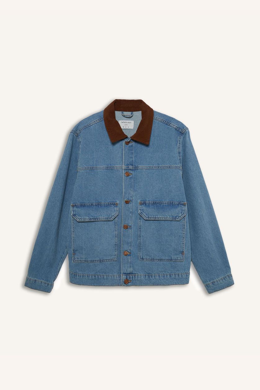 رجال أزرق فاتح جاكيت جينز سليم فيت