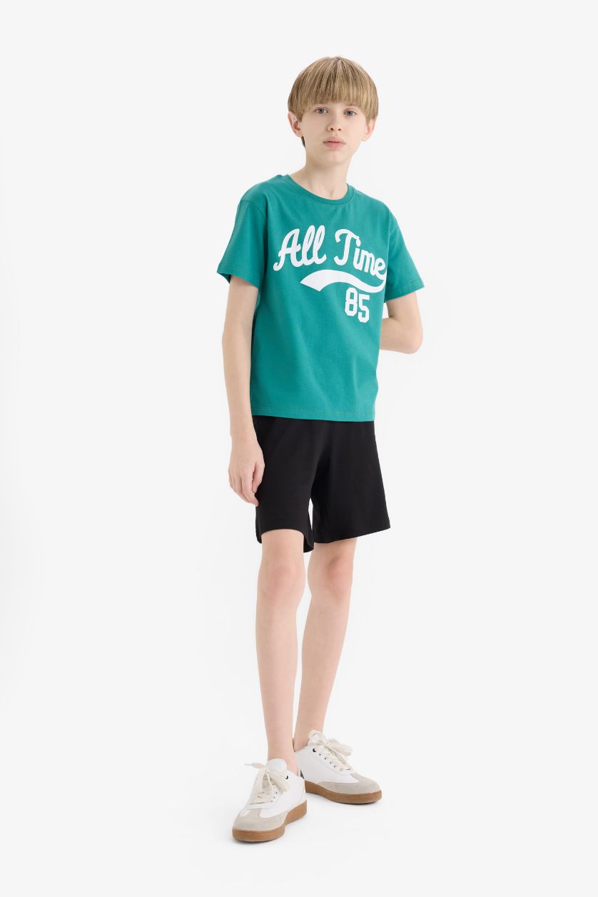 BOYS & TEENS Dark Green Boy Printed Short Sleeve T-Shirt Shorts 2 Piece Set