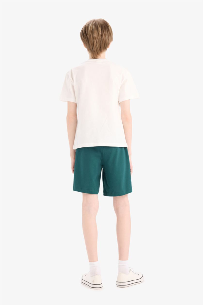 Erkek Çocuk - Genç Erkek Kırık Beyaz 2'li Takım Baskılı Kısa Kollu Tişört Şort Erkek Çocuk