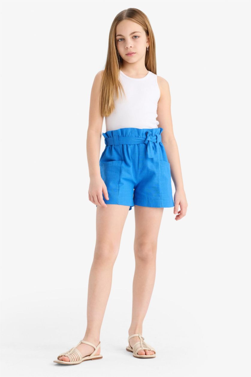 Kız Çocuk - Genç Kız Mavi %100 Pamuk Pamuklu Şort Kız Çocuk