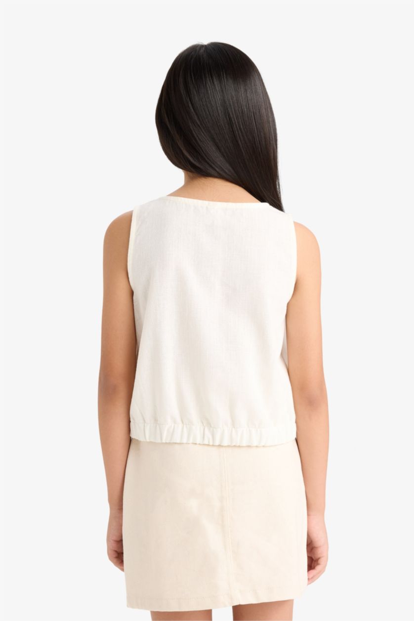 Girls & Teens Ecru Girl Short Sleeve Blouse