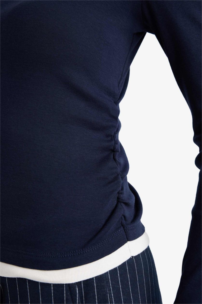 FEMME Marin T-shirt 100% coton à manches longues et col rond Coupe slim