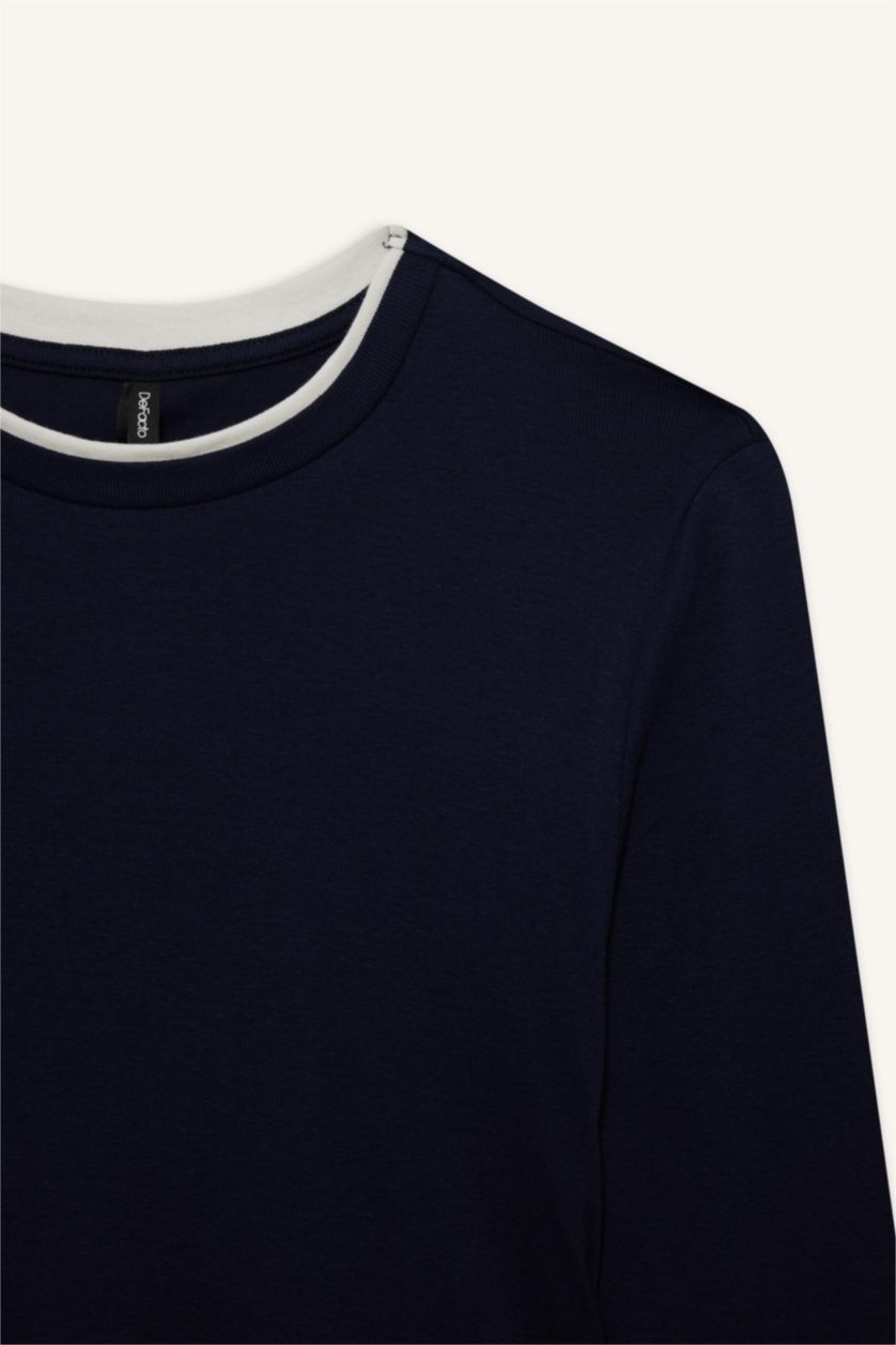 FEMME Marin T-shirt 100% coton à manches longues et col rond Coupe slim