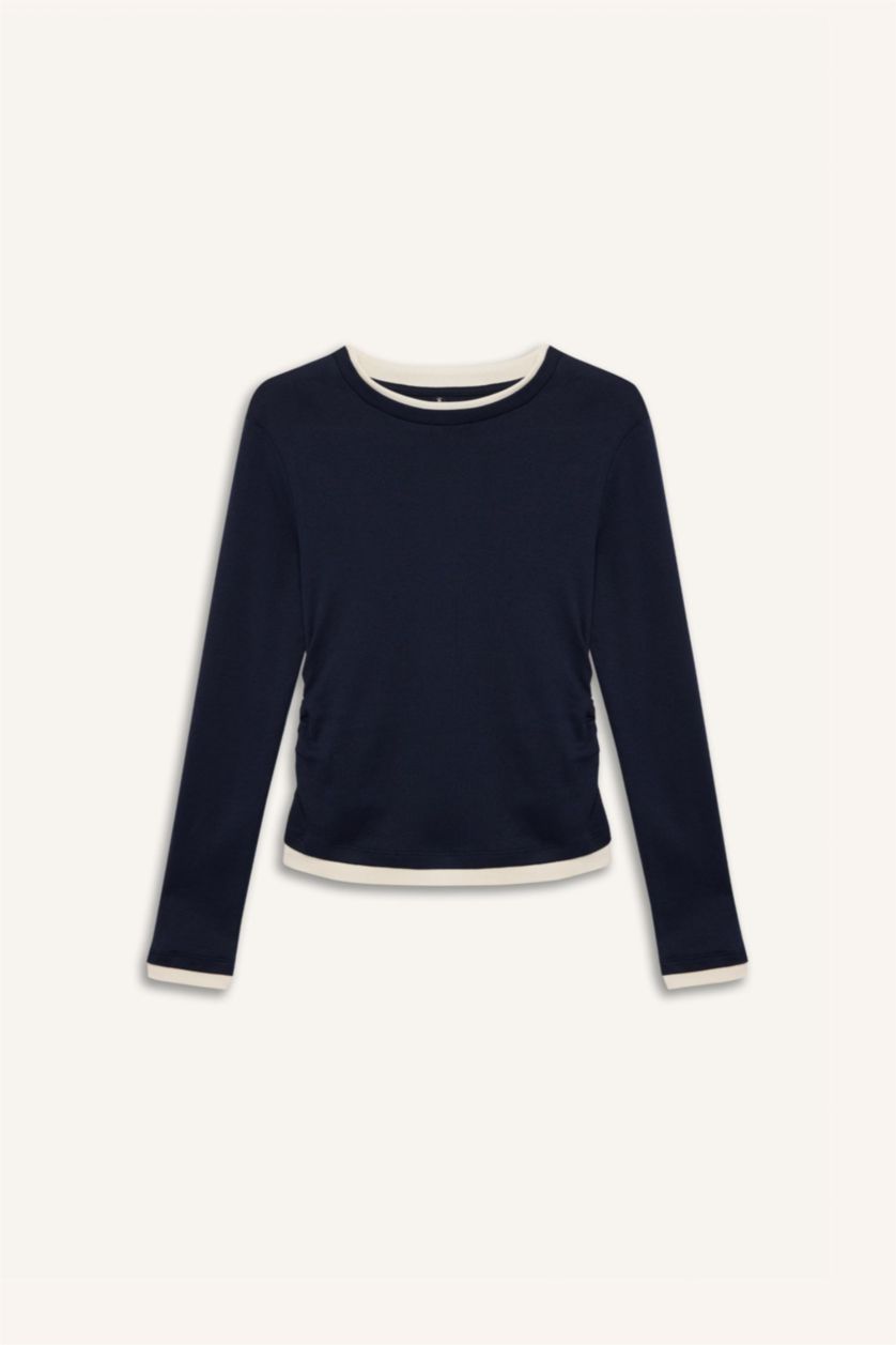 WOMAN NAVY Slim Fit Ribana Long Sleeve T-Shirt