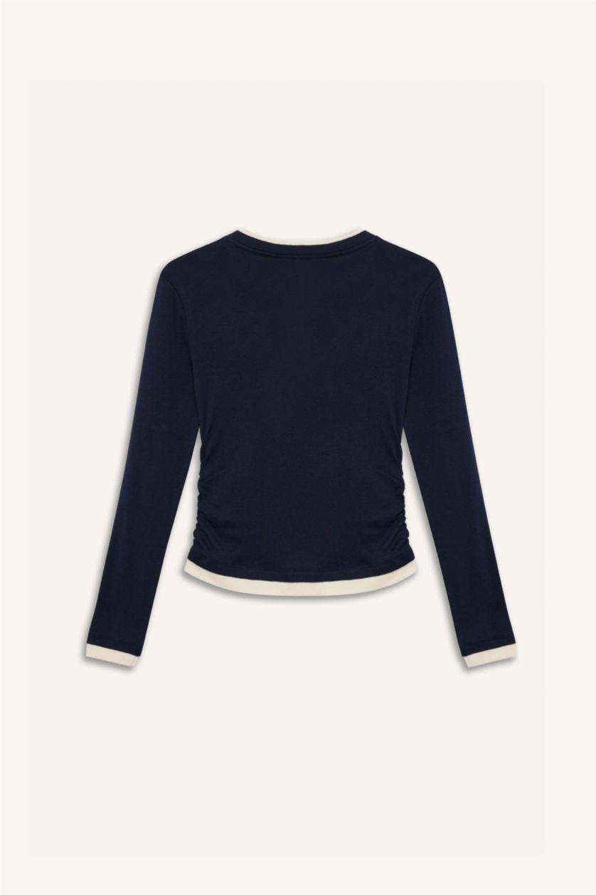 WOMAN NAVY Slim Fit Ribana Long Sleeve T-Shirt