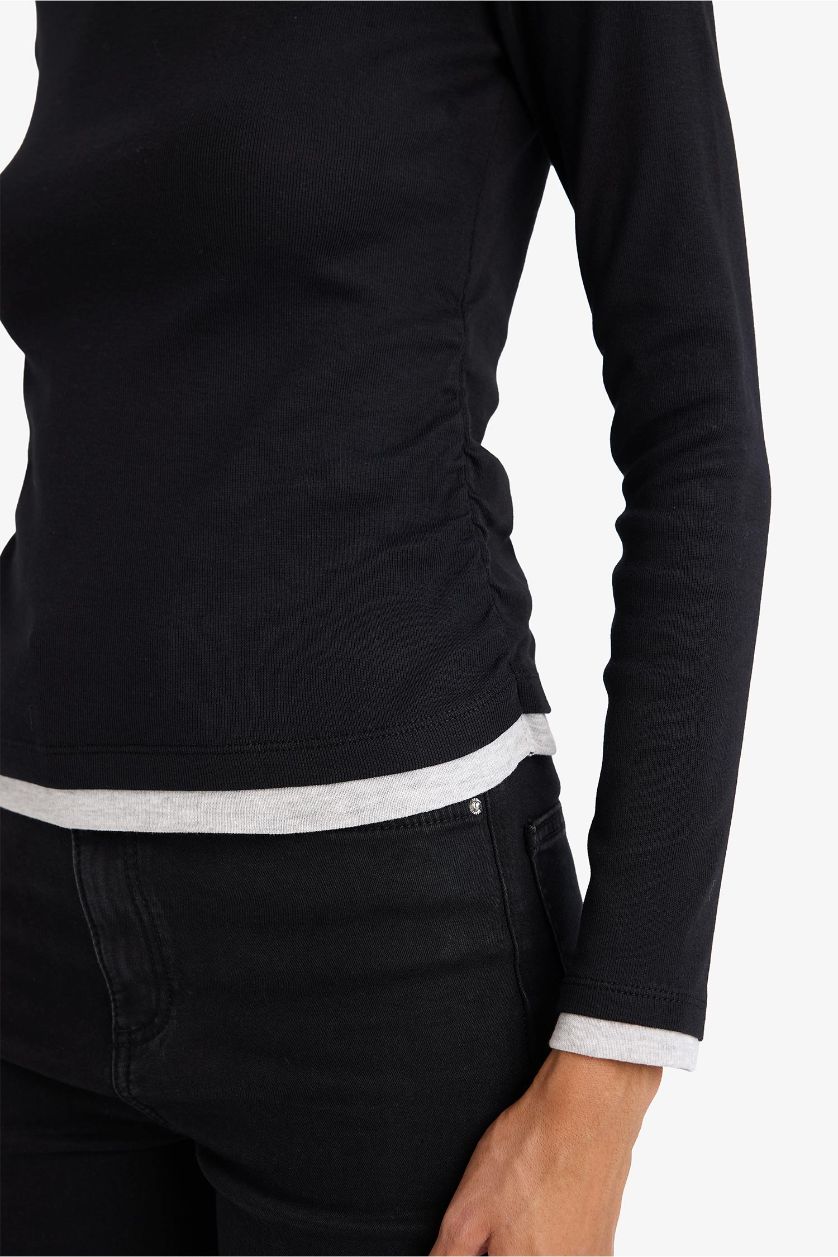 Kadın Siyah Slim Fit Ribana Tişört