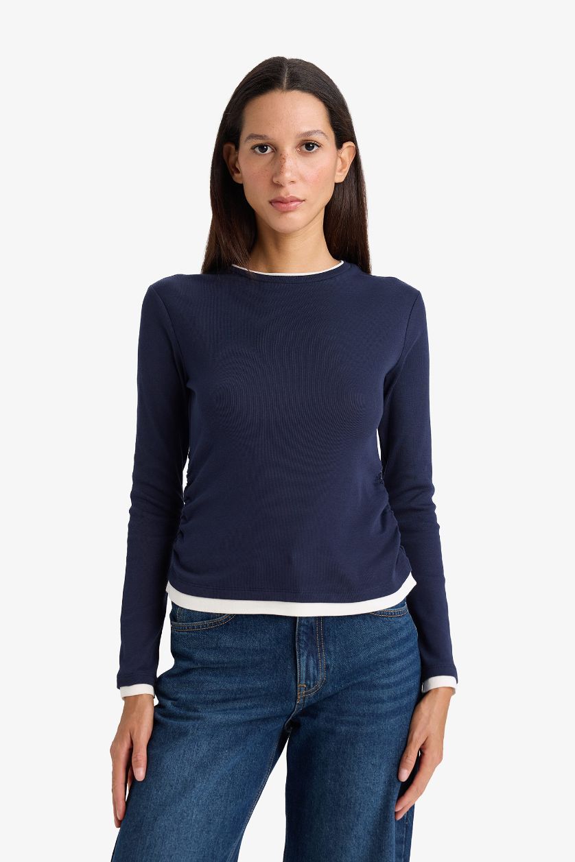 Woman NAVY Slim Fit Ribbed T-Shirt
