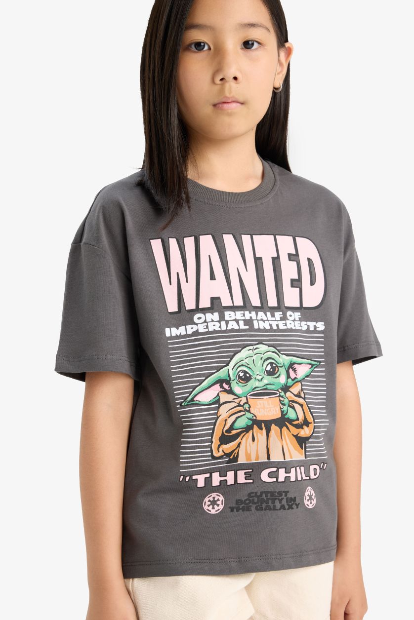Kız Çocuk - Genç Kız Antrasit Star Wars-Mandalorian Relax Fit Bisiklet Yaka Kısa Kollu Tişört Kız Çocuk