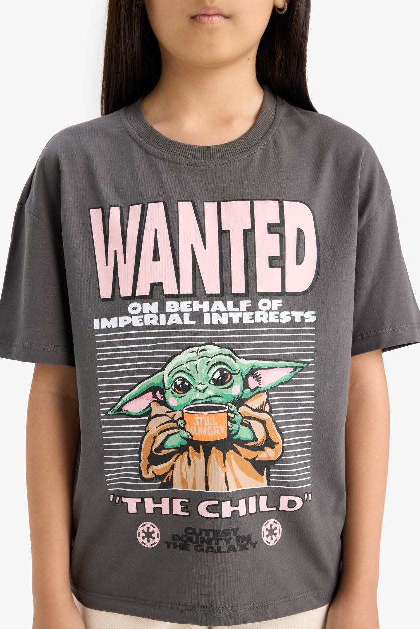 Kız Çocuk - Genç Kız Antrasit Star Wars-Mandalorian Relax Fit Bisiklet Yaka Kısa Kollu Tişört Kız Çocuk