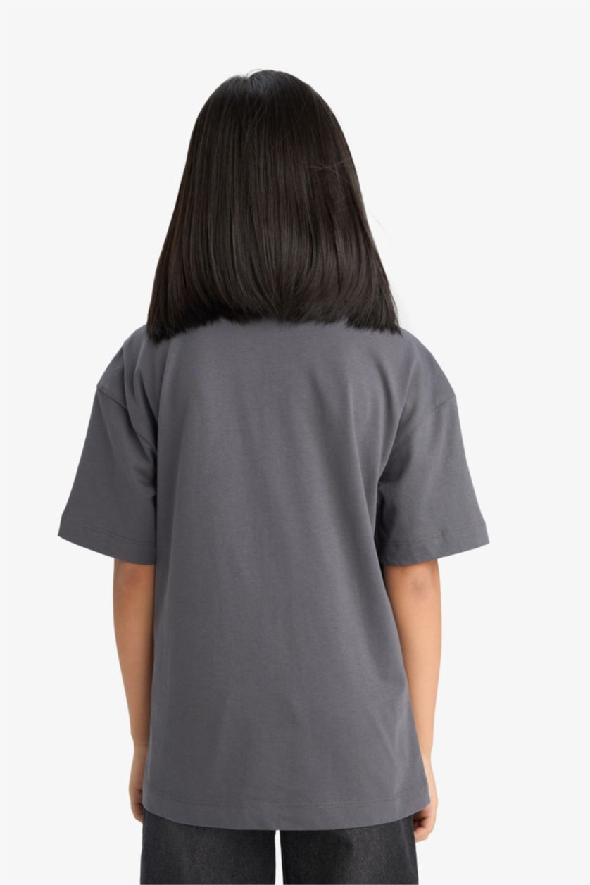 Kız Çocuk - Genç Kız Antrasit SpongeBob Oversize Geniş Kalıp Bisiklet Yaka Kısa Kollu Tişört Kız Çocuk