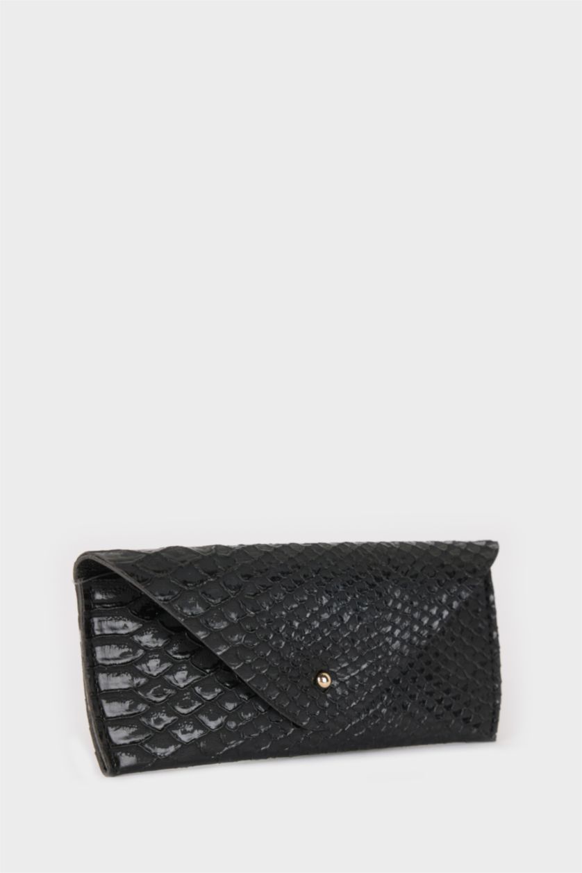 Kadın Siyah Unisex Yılan Derisi Desenli Güneş Gözlüğü Kılıfı