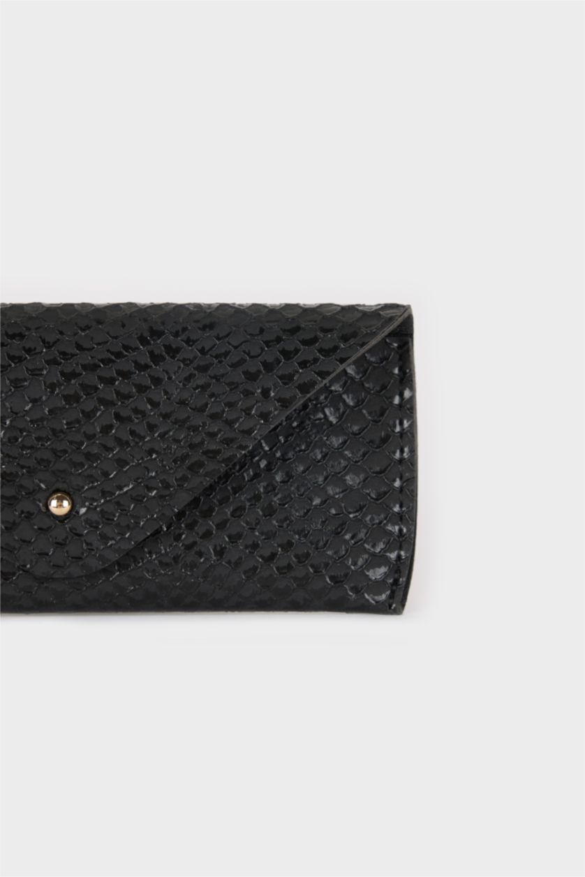 Kadın Siyah Unisex Yılan Derisi Desenli Güneş Gözlüğü Kılıfı