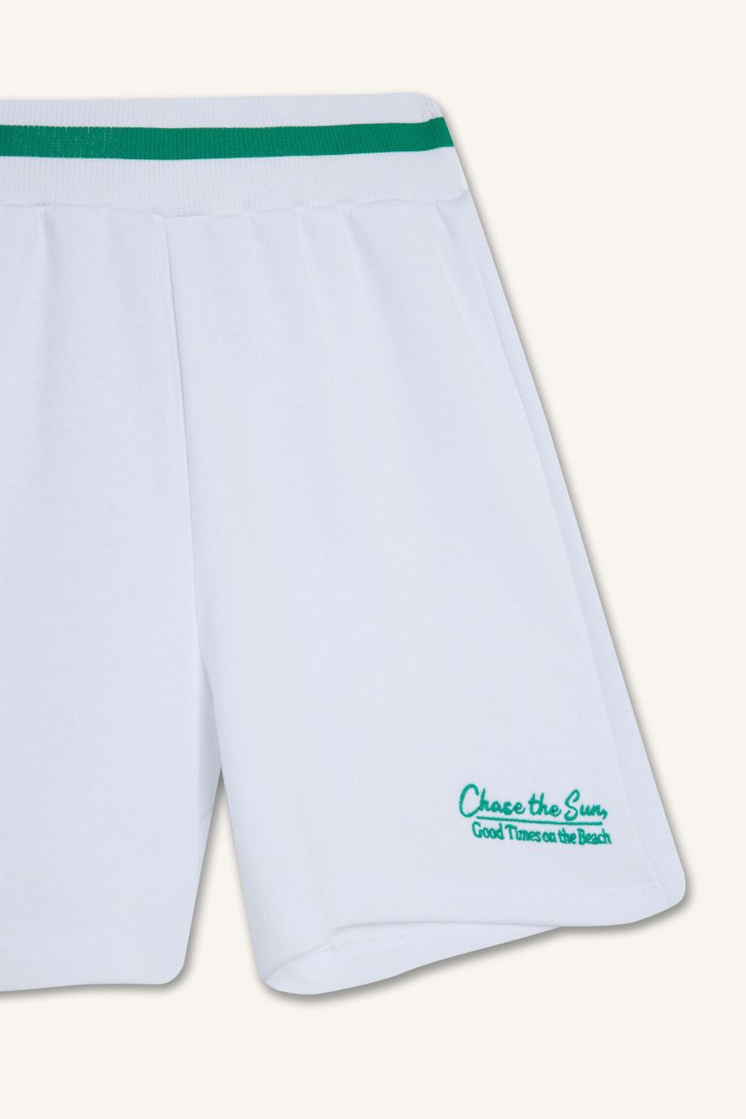 Kız Çocuk - Genç Kız Beyaz Baskılı Beli Lastikli Şort Kız Çocuk