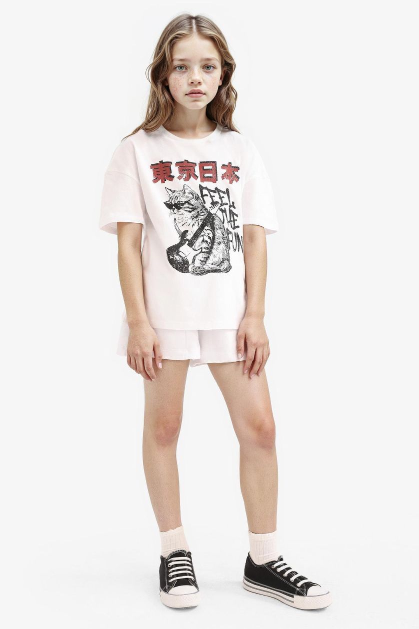 Kız Çocuk - Genç Kız Beyaz Beli Lastikli Basic Düz Şort Kız Çocuk