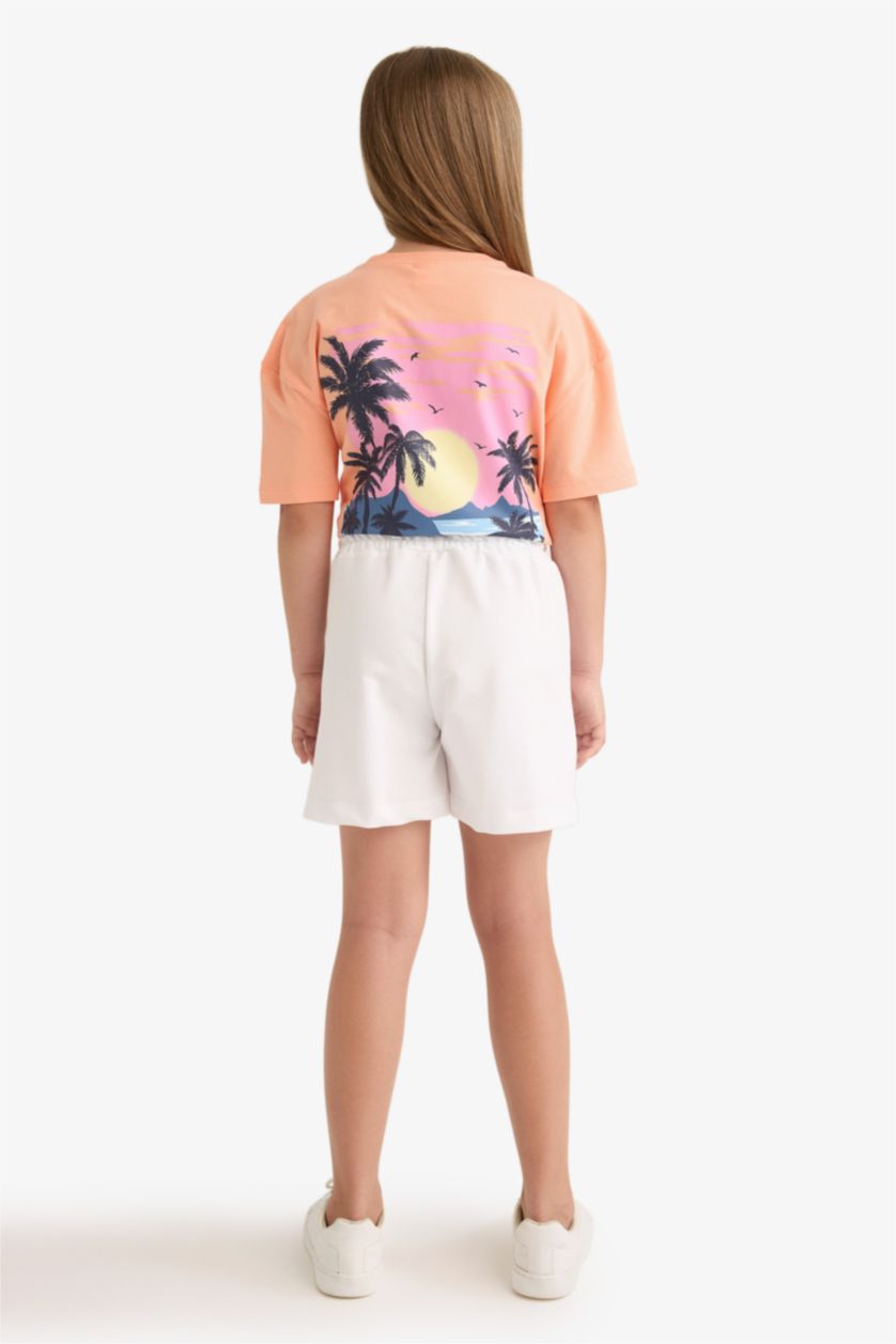 Kız Çocuk - Genç Kız Beyaz Beli Lastikli Beyaz Şort Kız Çocuk