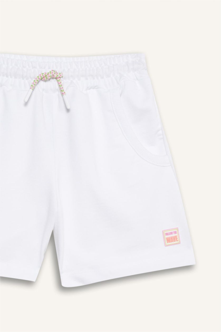 Kız Çocuk - Genç Kız Beyaz Beli Lastikli Beyaz Şort Kız Çocuk