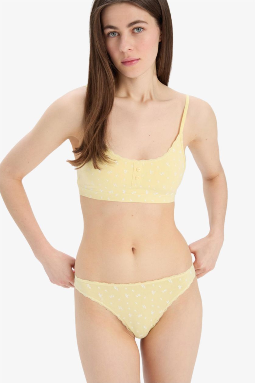 Kadın Sarı 2'li Takım Desenli Seamless Kumaş Bralet Külot