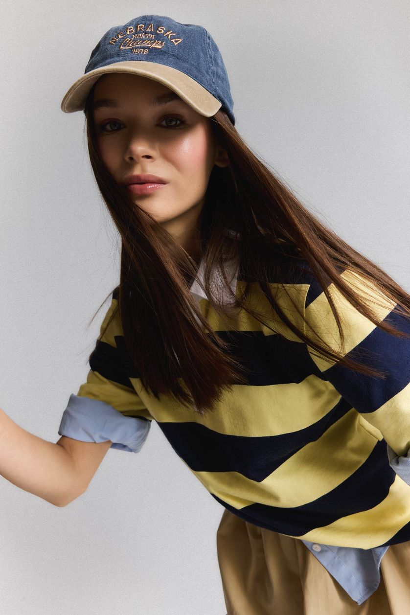 نساء كحلي تيشيرت بولو مخطط قصة فضفاضة