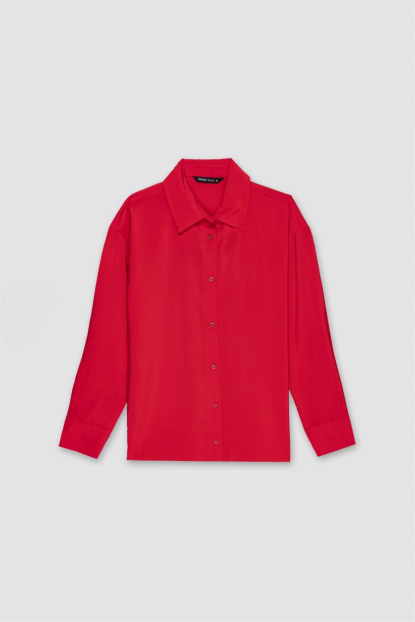 WOMAN Red Oversize Fit Shirt Collar Long Sleeve Shirt