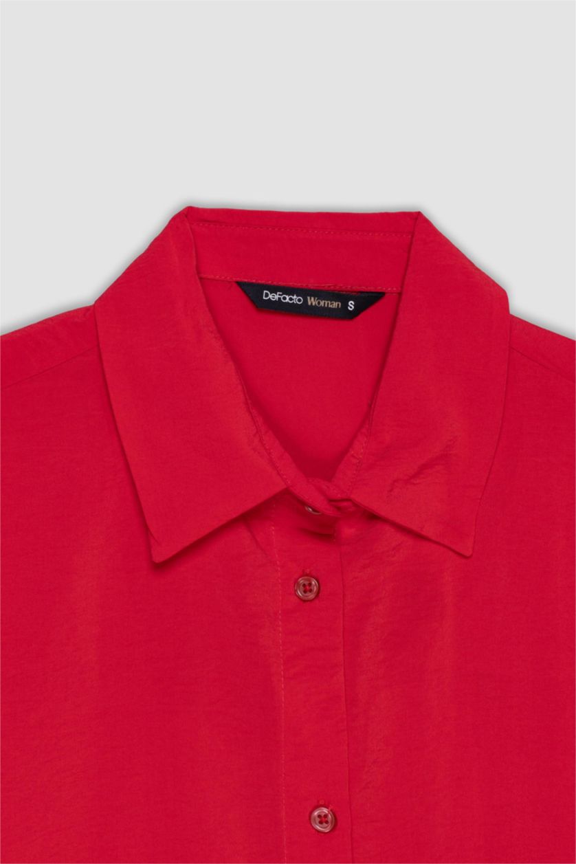 WOMAN Red Oversize Fit Shirt Collar Long Sleeve Shirt