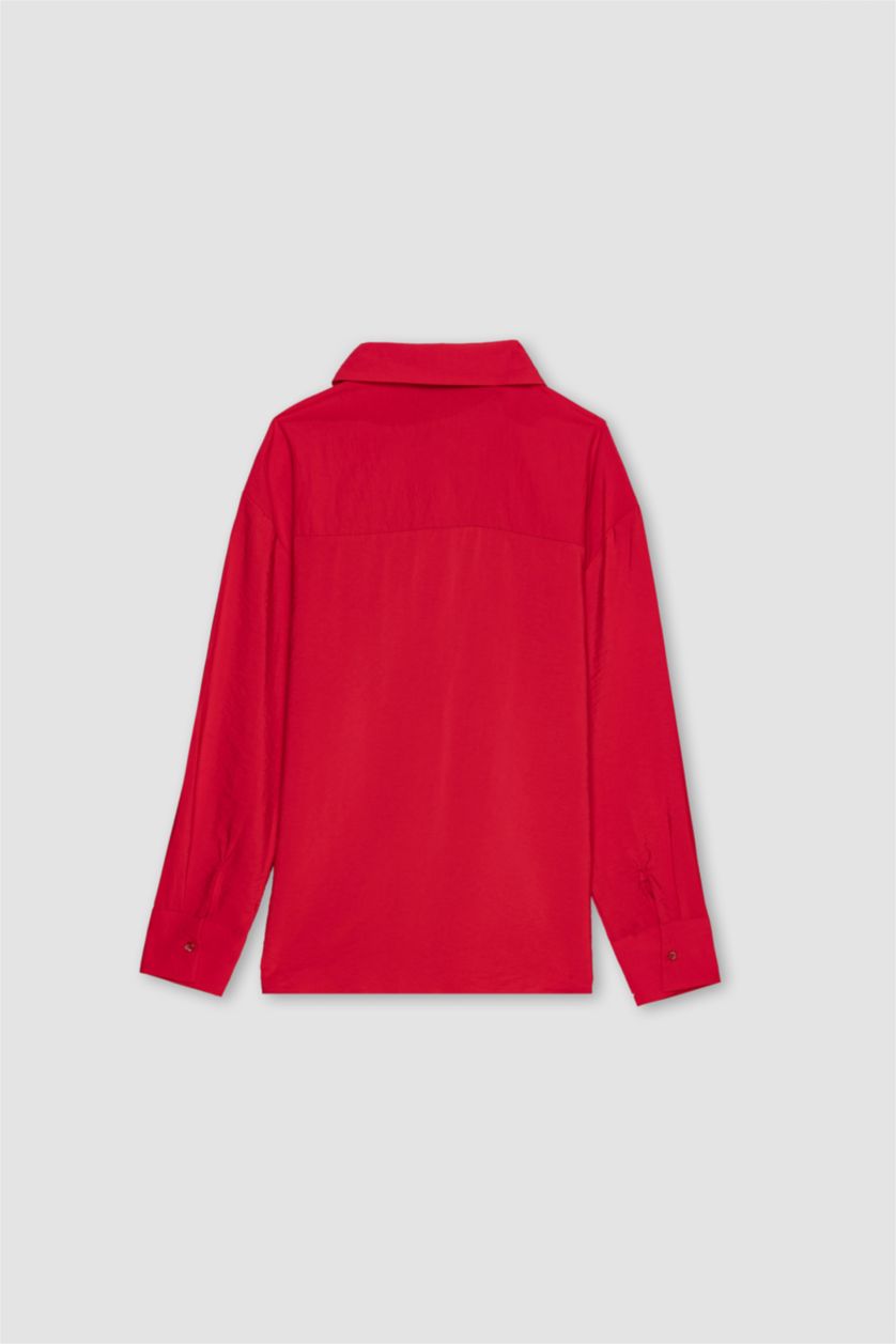 WOMAN Red Oversize Fit Shirt Collar Long Sleeve Shirt